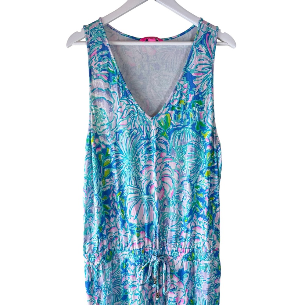 Lilly Pulitzer Paulina Sleeveless Knit Jumpsuit Drawstring Waist Full Bloom XL - Picture 3 of 7